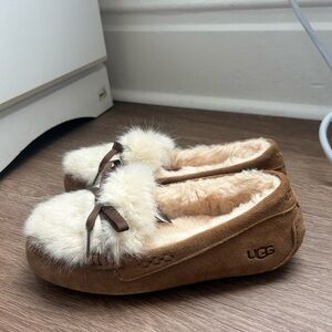 UGG Brown and Cream Moccasin Slippers